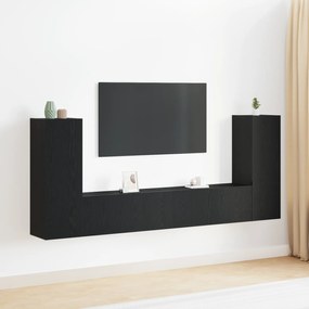 vidaXL Conjunto de Estante para TV de 4 peças Montada na Parede em Carvalho Preto, Madeira Engenharia