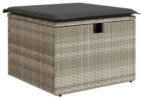4 pcs conj. sofás jardim c/ almofadões vime PE cinzento-claro
