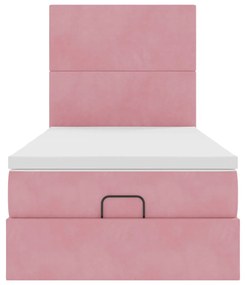 Estrutura de cama otomana com colchões rosa 90x200cm veludo