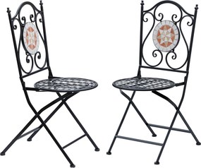 Conjunto de 2 Cadeiras Dobráveis de Jardim Cadeiras com Mosaico Carga Máxima 120 kg 50x40x94,5 cm Preto