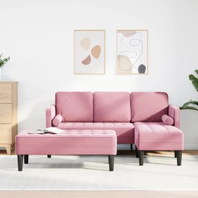 Sofá de Jardim vidaXL com Banco e Almofadas em Veludo Rosa em L