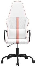 Cadeira gaming massagens couro artificial branco e rosa