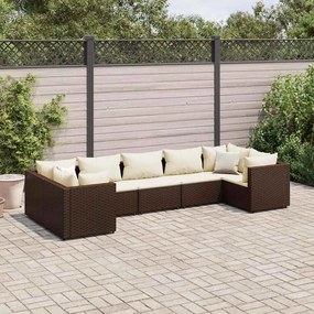 vidaXL 7 pcs conjunto lounge de jardim c/ almofadões vime PE castanho