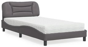 vidaXL Cama com colchão 100x200 cm couro artificial cinzento