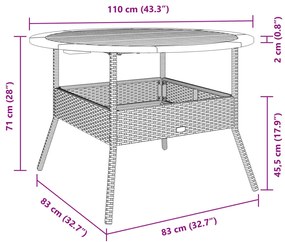 Mesa de jardim com tampo de acácia Ø110x71 cm vime PE preto