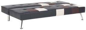 Sofá-cama de 3 lugares em pele sintética patchwork preto castanho e branco OLSKER Beliani
