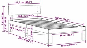 Estrado de Cama com Cabeceira Castanho 100x200 cm Madeira de Pinho
