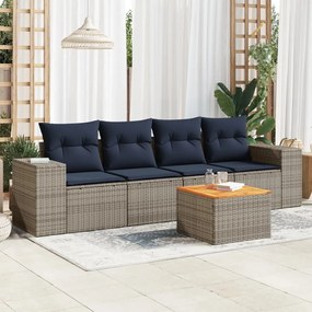 vidaXL 5 pcs conjunto sofás p/ jardim c/ almofadões vime PE cinzento