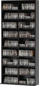 Organizador para CD e DVD com 18 compartimentos, capacidade máxima de 640 CD/360 DVD/430 Blu-ray, 78,5 x 24 x 175 cm, preto