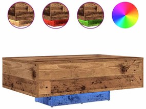 Mesa de Centro vidaXL com Luzes LED Madeira Antiga 85x55x31 cm