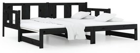 Estrutura sofá-cama de puxar 2x(90x200) cm pinho maciço preto