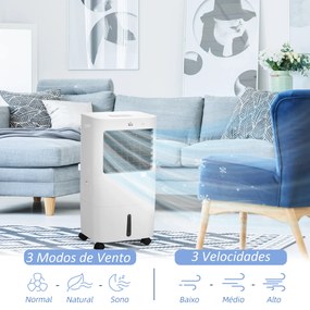 HOMCOM Climatizador de Ar Portátil Silencioso Climatizador Móvel 65W Humidificador Ventoinha com Ecrã LED Controlo Remoto Temporizador Oscilação 3 Velocidades 3 Modos 32x37x74 cm Branco