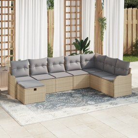 Conjunto de Sofá vidaXL de 8 Peças com Almofadas Bege em Rattan Poliés