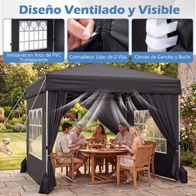 Tenda Dobrável de Exterior feiras, eventos, festas, 300 x 300 x 250-268 cm, 4 Paredes Removíveis e 4 sacos areia Preta