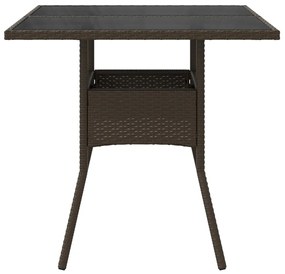 Mesa de jardim com tampo de vidro 80x80x75 cm vime PE castanho
