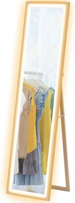 Espelho de Pé com Luz LED 40x160 cm Espelho de Corpo Inteiro com Iluminação de 3 Cores Tátil Função de Memória Madeira