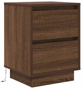 Mesas cabeceira c/ luzes LED 2 pcs 38x34x50cm carvalho castanho