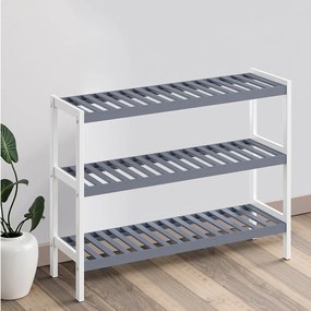 Sapateira em bambu com 3 níveis 70 x 55 x 26 cm (L x A x P) branco-cinzento
