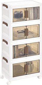 Caixas com tampa, Organizador com rodas, 4 níveis, 26 x 45 x 91 cm Branco