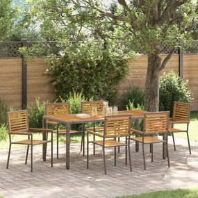 Conjunto de Jantar Jardim 7 Peças Cinzento em Rattan Poliéster e Acácia