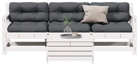 4 pcs conj. lounge de jardim c/ almofadões pinho maciço branco