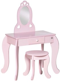 HOMCOM Toucador Infantil com Banco e Espelho Estilo Princesa Mesa de Maquilhagem Infantil com Gaveta 60x36x88cm Rosa