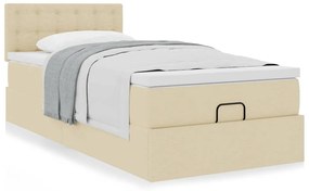 Cama otomana com colchão 100x200 cm tecido creme