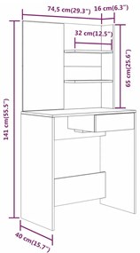 Conjunto toucador 74,5x40x141 cm cor sonoma cinzento