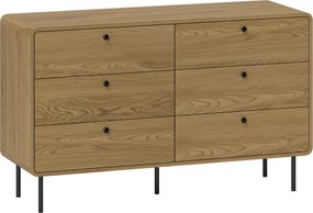 HOMCOM Cômoda 6 Gavetas Efeito Carvalho Cantos Arredondados Pés em Aço 120x40x75 cm | Aosom Portugal