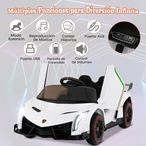 Carro Elétrico brincar para Crianças 3-8 Anos Lamborghini 12V com Controlo Remoto 3 Velocidades Luzes LED Rodas e Música Branco