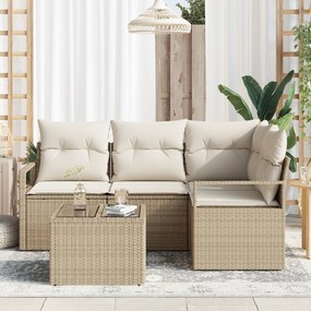 Conjunto de Sofá de Jardim vidaXL 5 Peças com Almofadas em Polirattan