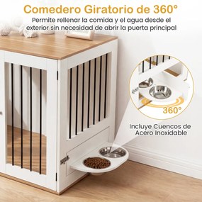 Gaiola para cães 80 x 55,5 x 71,5 cm com mesa auxiliar e comedouro giratório a 360°, portas com fechadura dupla e tigelas para animais de estimação de
