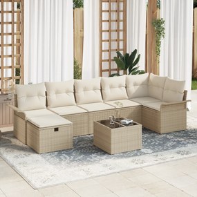Conjunto de Sofás de Jardim de 8 Peças com Almofadas Bege Vime PE