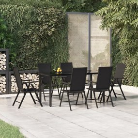 7 pcs conjunto de jantar para jardim vime PE preto