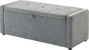Banco com arrumação, apoio para os pés, estofado em linho com assento largo, 122 x 48 x 44 cm, cinzento claro