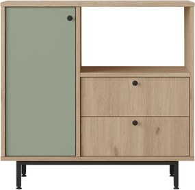 Aparador de cozinha "Toledo" - Carvalho e Verde - 88x85x35.5cm - Desig