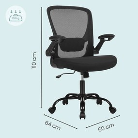 Cadeira de escritório, design ergonómico, giratória 64 x 64 x (99-107) cm preta