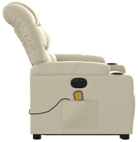 Poltrona reclinável elevatória elétrica couro artificial creme