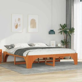 vidaXL Estrutura de cama de chão Castanho Madeira de pinho maciça