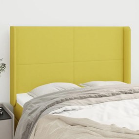 vidaXL Cabeceira de cama c/ abas tecido 147x16x118/128 cm verde