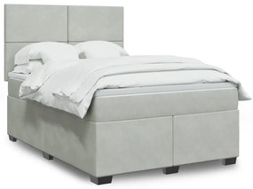 vidaXL Cama com molas/colchão 160x200 cm veludo cinzento-claro