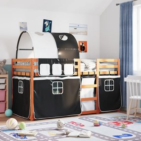 Beliche com cortinas 90x190 cm pinho maciço branco e preto