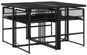 5 pcs conjunto de jantar p/ jardim vime PE preto