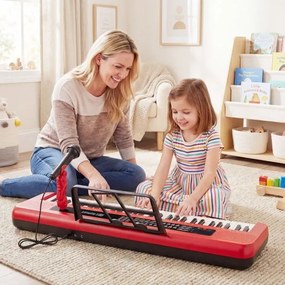 Teclado de piano de 61 teclas para crianças – Brinquedo musical, piano digital educativo com suporte ajustável, microfone e suporte para partituras ve