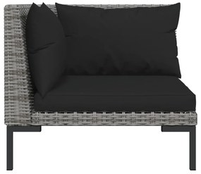 4 pcs conj. lounge jardim c/ almofadões vime PE cinza-escuro