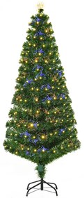 HOMCOM Árvore de Natal 180 cm Árvore de Natal Artificial com Luzes LED Fibra Óptica 230 Ramos de PVC e Suporte Metálico Ø82x180 cm Verde