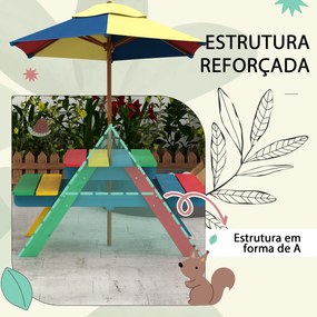 Mesa de Piquenique para Crianças em Madeira com 2 Bancos e Chapéu de S