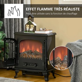Lareira elétrica tipo fogão 51 x 28 x 60 cm, estilo neo-retro, 2 portas, vidro temperado, 1000/2000 W, LED com luminosidade regulável, aço e ABS, pret