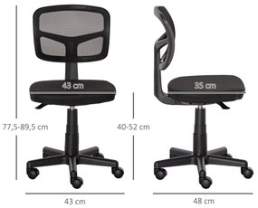 Cadeira de Escritório Ergonómica de Malha Cadeira de Escritório Giratória 360° com Altura Ajustável Suporte Lombar Respirável e Rodas 43x48x77,5-89,5c