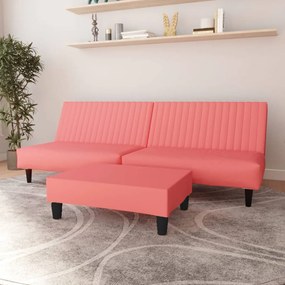 3081858 vidaXL Sofá-cama de 2 lugares com apoio de pés veludo rosa